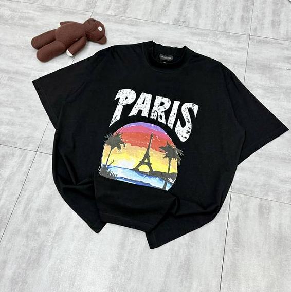 BALENCIAGA Paris Tropical cotton jersey T-shirt in Black - 1