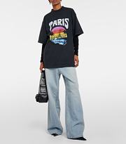 BALENCIAGA Paris Tropical cotton jersey T-shirt in Black - 6