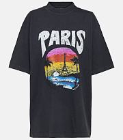 BALENCIAGA Paris Tropical cotton jersey T-shirt in Black - 4