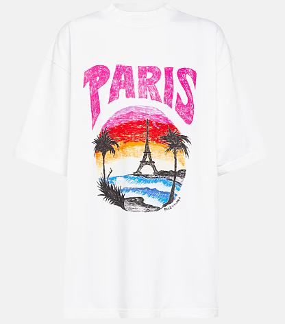 BALENCIAGA Paris Tropical cotton jersey T-shirt in White - 1