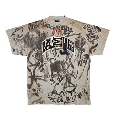 Balenciaga Women's Gray Skater Graffiti-print T-shirt - 1