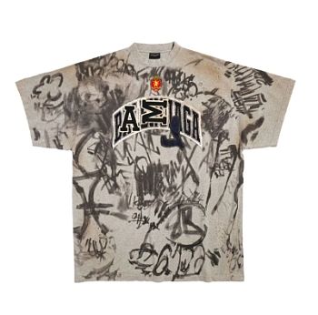 Balenciaga Women's Gray Skater Graffiti-print T-shirt