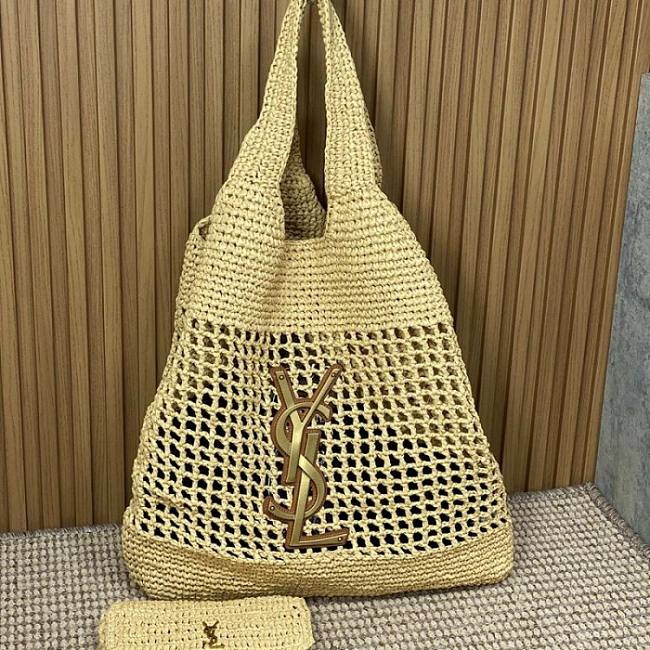 Ysl Icare Maxi Shopping Bag Raffia Knit - 1