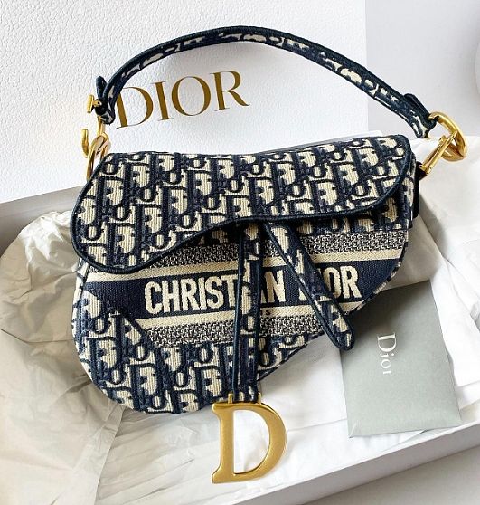 CHRISTIAN DIOR BLUE SADDLE ORIGINAL DIOR OBLIQUE EMBROIDERED CANVAS BAG (25.5 x 20 x 6.5cm) - 1