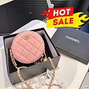 CHANEL Matelasse Round Chain Shoulder Bag Leather Metallic Pink 12cm x 12cm - 1