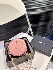 CHANEL Matelasse Round Chain Shoulder Bag Leather Metallic Pink 12cm x 12cm - 4