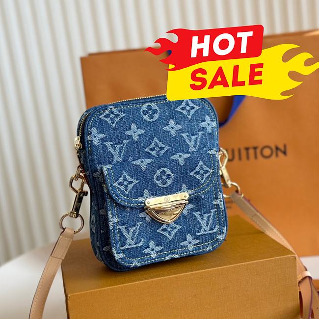 LV Fairfax Pochette Bag Monogram Denim Blue 14cm x 18cm - 1