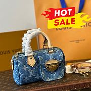 Louis Vuitton Nano Speedy Monogram Denim Women's Blue Bag 16cm x 9.5cm  - 1