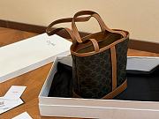 Celine SMALL BUCKET IN TRIOMPHE CANVAS AND CALFSKIN TAN 191442CAS  25cm x 23cm - 5