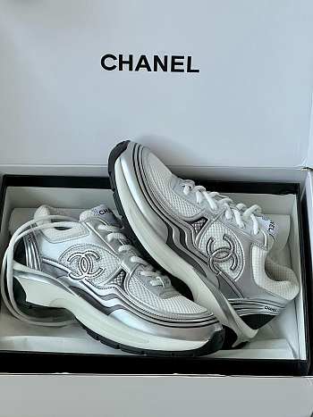 Chanel Sneakers Fabric Laminated & White Silver G39794-Y56368-K5451