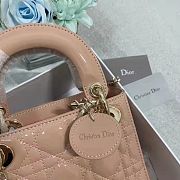 Dior M0505 Mini Lady Dior Bag Apricot Patent Cannage Calfskin Size 17cm x 15cm x 7 cm - 5