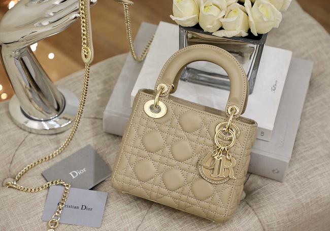 Mini Lady Dior bag Cannage lambskin in powder beige 17cm x 15cm x 7cm - 1