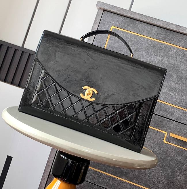 Chanel Briefcase in Black Patent Crumpled Lambskin 23cm x 36cm x 7cm - 1