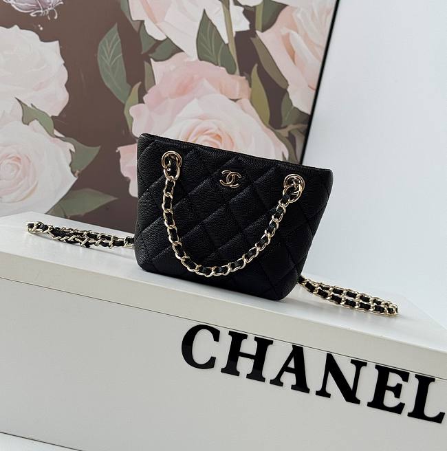 Chanel Mini Matelasse Caviar Skin Chain Shoulder Bag Black Gold Hardware 10cm x15cm x 4cm - 1