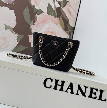 Chanel Mini Matelasse Caviar Skin Chain Shoulder Bag Black Gold Hardware 10cm x15cm x 4cm