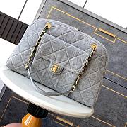 Chanel Maxi Bowling Bag Light Grey Washed Denim Antique Gold Hardware 40cm x 29cm x 15cm - 1