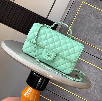 Chanel Mini Flap Bag with Top Handle Lambskin & Lacquered Metal Light Green 23cm