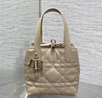 Small Dior Toujours Vertical Tote Bag Powder Beige Macrocannage Calfskin 18cm x 18cm x 12 cm