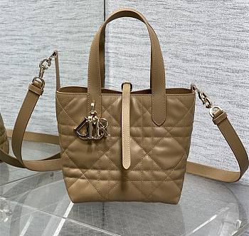 Small Dior Toujours Vertical Tote Bag Medium Tan Macrocannage Calfskin 18cm x 18cm x 12 cm