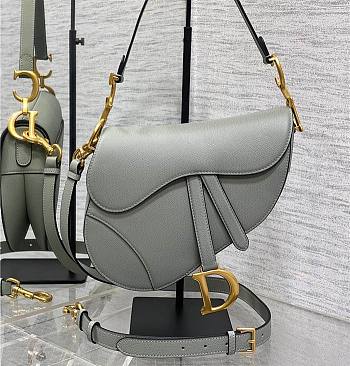 Dior Saddle Bag with Strap Stone Gray Grained Calfskin 25cm x 20cm x 6cm