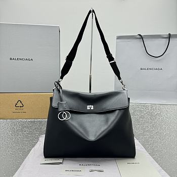 Balenciaga Rodeo Large Handbag in black smooth calfskin, aged-silver hardware 40*30*13CM