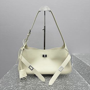 Balenciaga Bel Air Medium Shoulder Bag in white smooth calfskin, aged-silver hardware 35*10*17cm