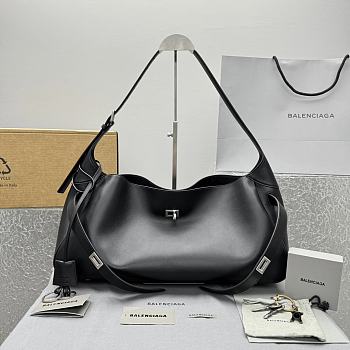 Balenciaga Bel Air Medium Shoulder Bag in black smooth calfskin, aged-silver hardware 35*10*17cm