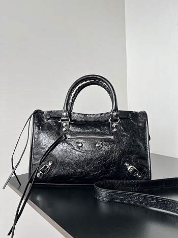 Balenciaga Le City Small Bag In Black Arena Lambskin Shiny Silver Hardware Black 29.9*19.1*9.9cm