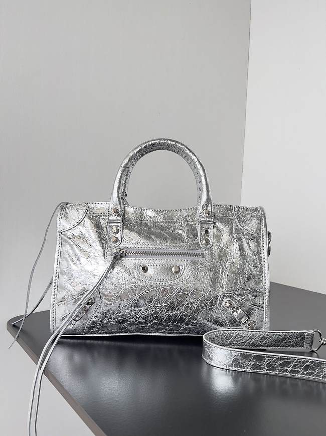 Balenciaga Le City Small Bag In Silver Arena Lambskin Shiny Silver Hardware Black 29.9*19.1*9.9cm - 1