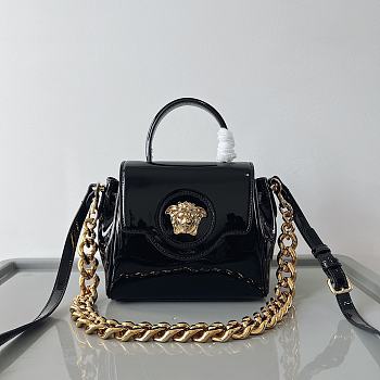 Versace La Medusa Patent-leather Tote Bag In Black 20*10*7cm