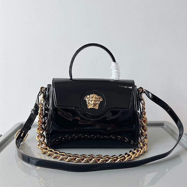 Versace La Medusa Patent Leather Top-handle Bag In Black 25*15*22CM - 1