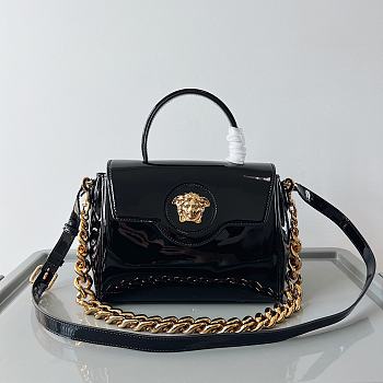 Versace La Medusa Patent Leather Top-handle Bag In Black 25*15*22CM