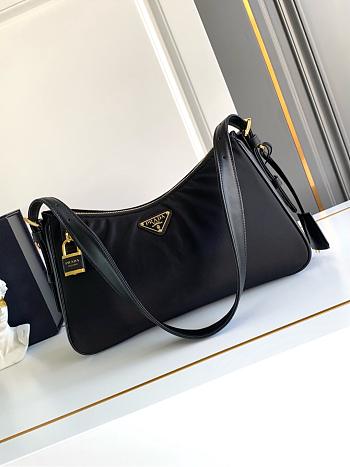Prada large leather-trim shoulder bag - black color 34x19.5x10cm