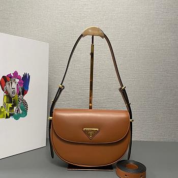 Prada small leather shoulder brown color bag 22x17x5.5cm
