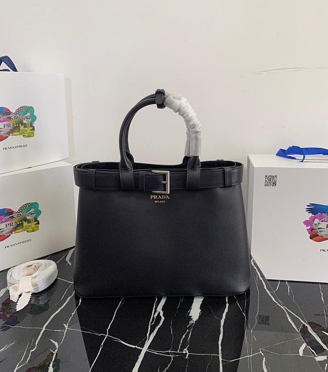 Prada Women's Buckle Medium Leather Bag (Black) 35x25x14cm - 1