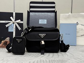 Prada Black Re-nylon And Saffiano Leather Shoulder Bag 22x16x5cm
