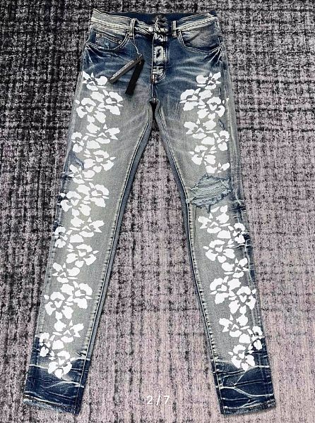 Amiri Hibiscus Stencil Jean 'Light Indigo' - 1
