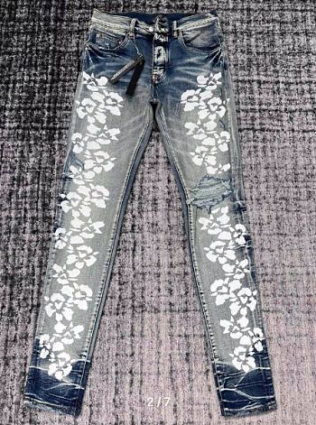 Amiri Hibiscus Stencil Jean 'Light Indigo'