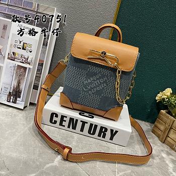 Louis Vuitton Nano Steamer Damier Denim 3D Blue Denim 15×18×7cm