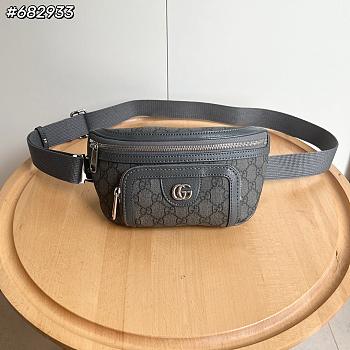 Gucci Ophidia medium belt bag in grey and black Supreme 24*13*5cm
