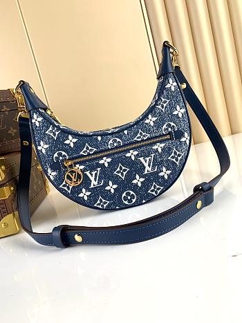 Louis Vuitton Loop Baguette Handbag Denim Jacquard Navy Blue 23x13x6cm
