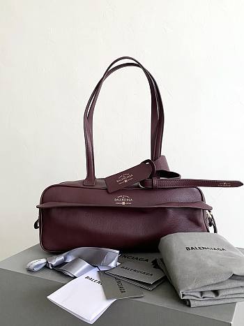 Balenciaga Women's Carrie Bowling Bag in Dark Burgundy 30.9*11.9*11.9cm