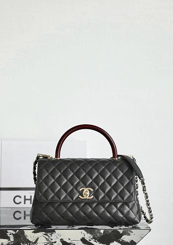 Chanel Black Quilted Caviar Leather and Lizard Embossed Small Coco Top Handle Bag 28.5x11x18cm