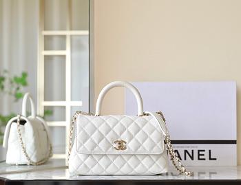 Chanel White Caviar Mini Coco Top Handle Bag Leather 22.5x16x9cm