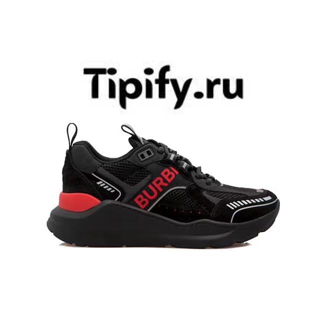 Burberry Suede and Mesh Sneakers Black Bright Red 8057350 - 1