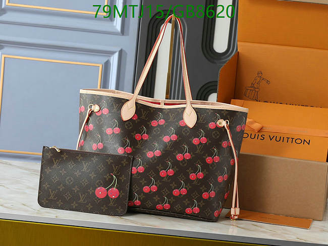 Louis Vuitton X Takashi Murakami Neverfull MM Cherry Brown Monogram Gold Hardware 31cm - 1